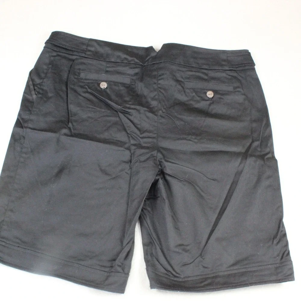 AB Studio Bermuda Shorts Stretch Cotton Button Tab 12 Black Career Casual Summer